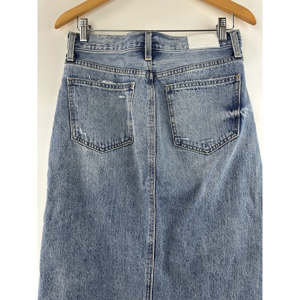 Pistola Alice Denim Maxi Skirt Distressed Raw Hem Front High Slit Cotton Size 27 - Picture 7 of 15